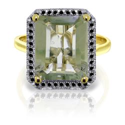 ALARRI 14K Solid Gold Ring w/ Natural Black Diamonds & Green Amethyst