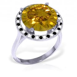 ALARRI 14K Solid White Gold Ring w/ Natural Black / White Diamonds & Citrine