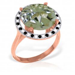 ALARRI 14K Solid Rose Gold Ring w/ Natural Black / White Diamonds & Green Amethyst