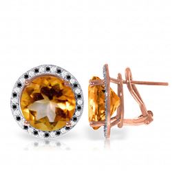 ALARRI 14K Solid Rose Gold Stud French Clips Earrings Black / White Diamonds & Citrines