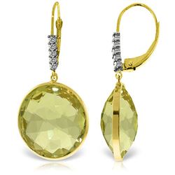 ALARRI 14K Solid Gold Diamonds Leverback Earrings w/ Checkerboard Cut Lemon Quartz