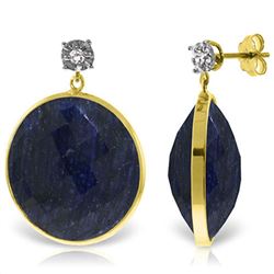 ALARRI 14K Solid Gold Diamonds Stud Earrings w/ Dangling Checkerboard Cut Sapphires