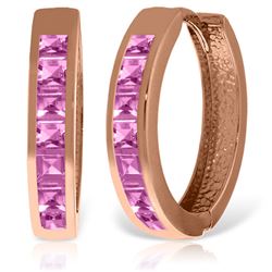 ALARRI 14K Solid Rose Gold Hoop Huggie Earrings w/ Pink Sapphires