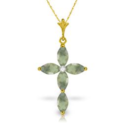ALARRI 14K Solid Gold Necklace w/ Natural Diamond & Green Amethysts