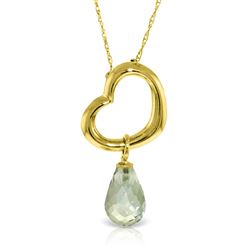 ALARRI 14K Solid Gold Heart Necklace w/ Dangling Natural Green Amethyst