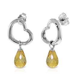 ALARRI 14K Solid White Gold Heart Earrings w/ Dangling Natural Citrines