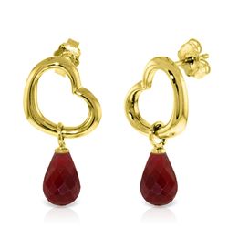 ALARRI 14K Solid Gold Heart Earrings w/ Dangling Natural Rubies