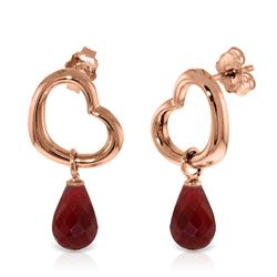 ALARRI 14K Solid Rose Gold Heart Earrings w/ Dangling Natural Rubies