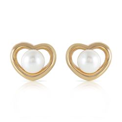 ALARRI 14K Solid Gold Heartstud Earrings w/ Natural Pearls