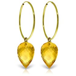 ALARRI 14K Solid Gold Hoop Earrings w/ Pointy Briolette Drop Citrines