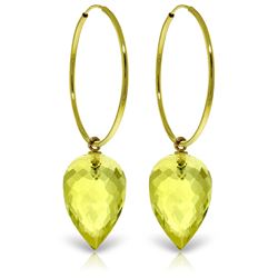 ALARRI 14K Solid Gold Hoop Earrings w/ Pointy Briolette Drop Lemon Quartz