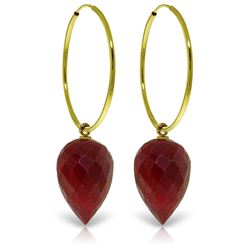 ALARRI 14K Solid Gold Hoop Earrings w/ Pointy Briolette Drop Dyed Rubies