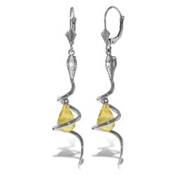 ALARRI 14K Solid White Gold Snake Earrings w/ Dangling Briolette Citrines & Diamonds