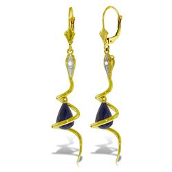 ALARRI 14K Solid Gold Snake Earrings w/ Briolette Dyed Sapphires & Diamonds