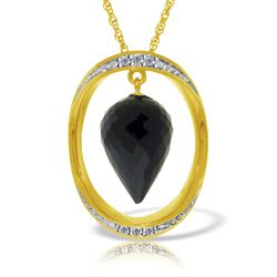 ALARRI 14K Solid Gold Necklace w/ Diamonds & Briolette Pointy Drop Black Spinel