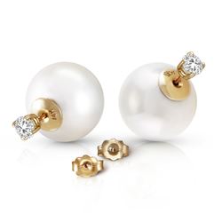 ALARRI 14K Solid Gold Stud 0.80 Carat Natural Diamonds Earrings w/ White Shell Pearls