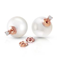 ALARRI 14K Solid Rose Gold Stud 0.40 Carat Natural Diamonds Earrings w/ White Shell Pearls