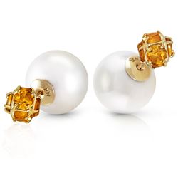 ALARRI 14K Solid Gold Tribal Double Shell Pearls And Citrines Stud Earrings