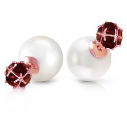 ALARRI 14K Solid Rose Gold Tribal Double Shell Pearls And Garnets Stud Earrings
