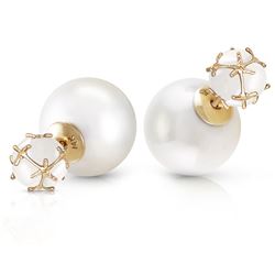 ALARRI 14K Solid Gold Tribal Double Shell Pearls And Opals Stud Earrings