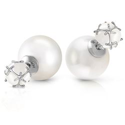ALARRI 14K Solid White Gold Tribal Double Shell Pearls And Opals Stud Earrings