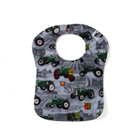 Oliver Tractor and Logo Baby Bib, Gray