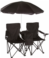 Double Folding Camp Beach Chair with Removable Umbrella Cooler by Trademark Innovations (Black)