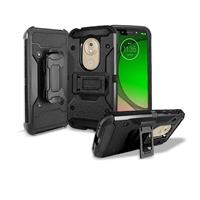 Motorola Moto G7 Play Holster Belt Clip Super Combo Hybrid Kickstand Case CB7C Black