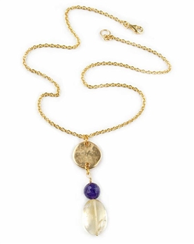 Gold Pendant Necklace with Citrine and Amethyst Semi Precious Stones by Amor Fati