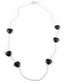 Sterling Silver Necklace & Black Agate Hearts by Chou