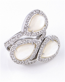 Sterling Silver Ring with Mother of Pearl & Cubic Zirconia by JC Bertranet
