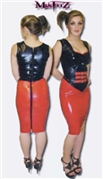 MISFITZ RED LATEX PENCIL SKIRT WITH TWO WAY ZIPPER