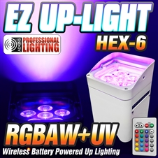EZ Up-Light Hex-6 - LED Battery Powered Wireless - Control by Smart Phone App, Wireless Remote, DMX, Audio, Auto White Case
