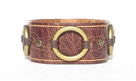 1 1/4" Vintage Brown Leather Ring Cuff