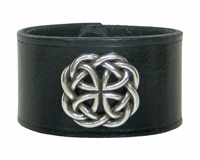 Celtic Knot Medallion BLACK Leather Wristband