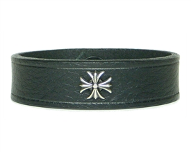 Iron Cross, Maltese Cross Medallion 3/4" BLACK Leather Wristband