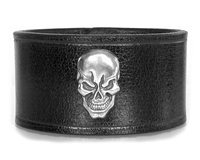 Skull Medallion BLACK Leather Wristband