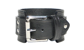 1 3/4" BLACK Leather Wristband with SILVER Buckle