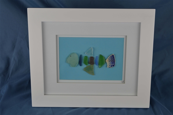 Seaglass fish framed 10in x 12in