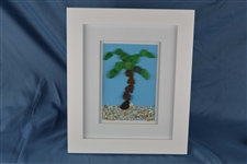 Seaglass palm tree scene, framed 10in x 12in