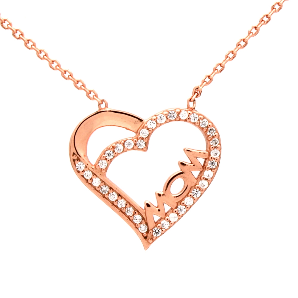 CZNK02-R Sterling Silver CZ MOM Necklace Rosegold Plated