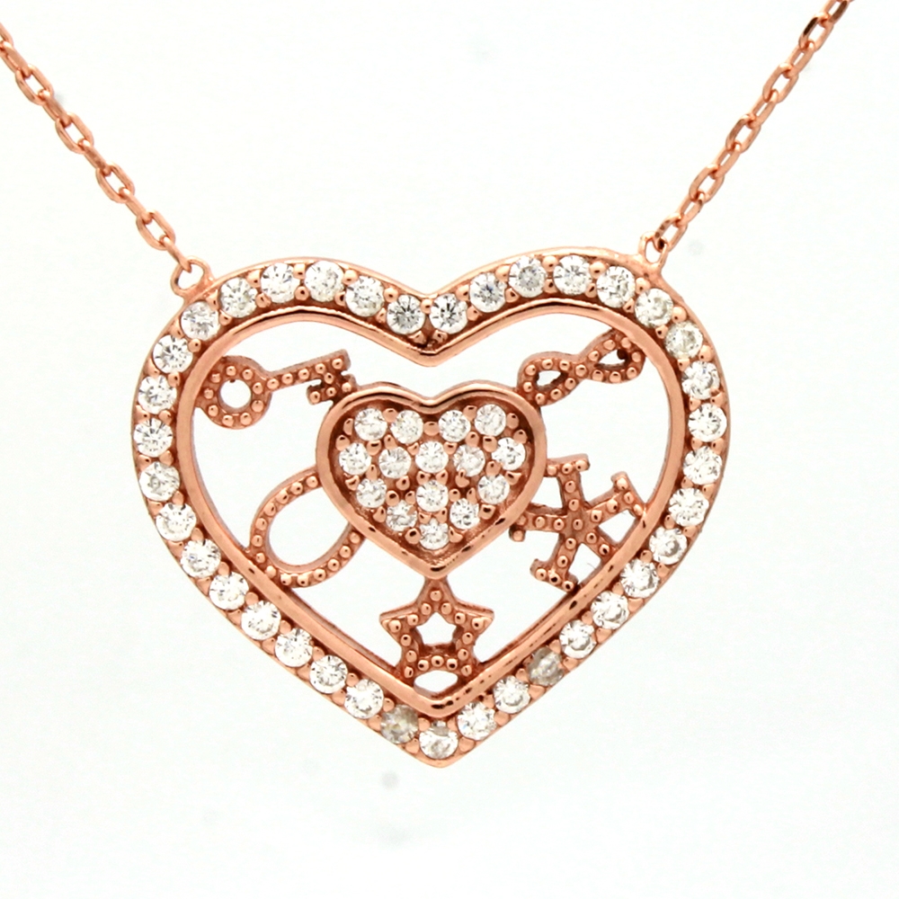 CZNK03-R Sterling Silver CZ Goodluck Necklace Rosegold Plated