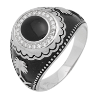 MMCR1021 SILVER MICROPAVE BLACK OVAL CZ MENS RING