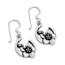 PES1003- Silver Plain Dangling Flower Earrings