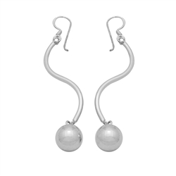 PES1010- Silver Plain Long Twisted Ball End Earrings