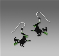 Sienna Sky Earrings-  Witch & Black Cat on a Broomstick