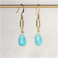Gold Filled Drop  Link Earrings- Turquoise
