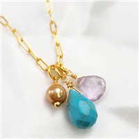 Edgy Petal Cluster Necklace- Turquoise, Pearl & Light Amethyst