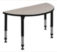 36" x 18" Half Round Height Adjustable Classroom Table - Maple