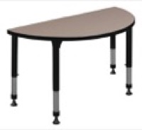 42" x 21" Half Round Height Adjustable Classroom Table - Beige